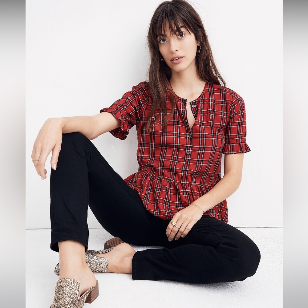 Madewell Studio Ruffle-Hem Top in Clanton Plaid